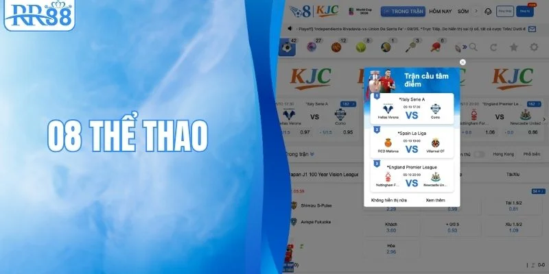 Sảnh O8 thể thao tại RR88